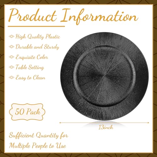 50 Pcs Charger Plates Bulk (Modern Style / Black)