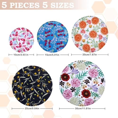 5Pcs Reusable Beeswax Elastic Bowl Covers for Bread Proofing and Food Cover (Colorful Floral)