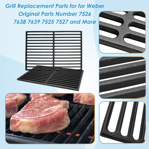 7526 7527 17.5" Grill Grates Replacement for Weber Spirit II 300 Series (17 1/2" x 11 7/8"CI)