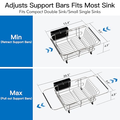 Sink Small Dish Drying Rack with Utensil Holder (Silver / For 10"-12"w Sink)