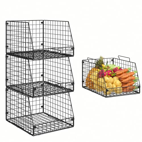 3 Pack XXL Stackable Wire Baskets (4 Count)