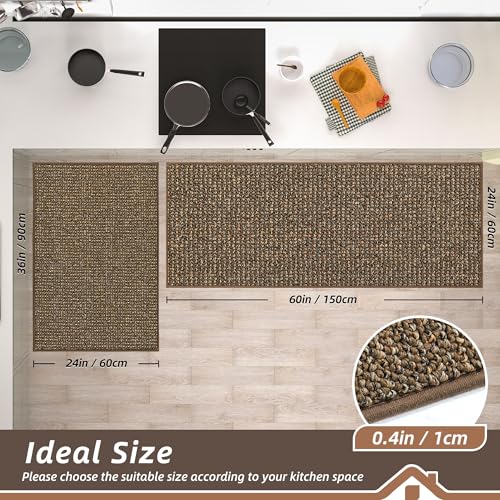 Kitchen Rugs and Mats 2PCS Non (Brown / 24"x36"+24"x60" (Rectangular))