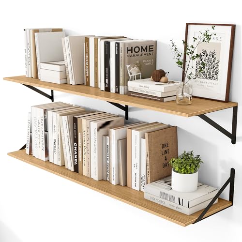 48W x 12D Deep Floating Shelves Set of 2 Oak (Oak With Black Metal Bracket / 48Wx12Dx5.8H)