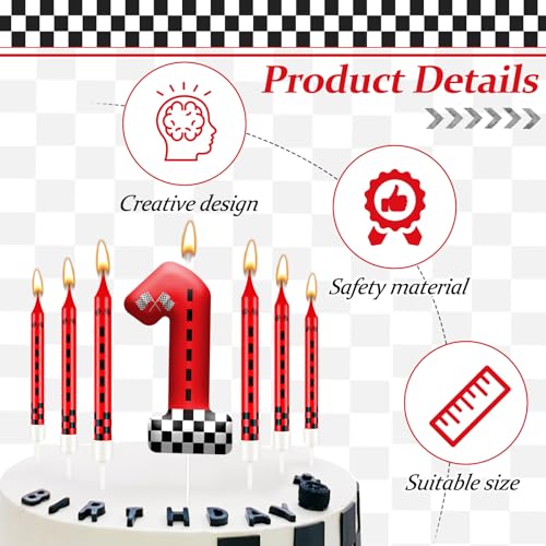13PCS Racing Car Theme Birthday Candle Set with Checkered Flag Design (13 Count)