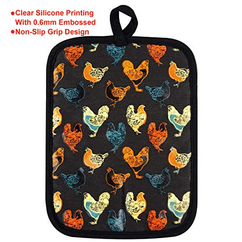 Pot Holders Set of 2 (Rooster, Black Potholders)