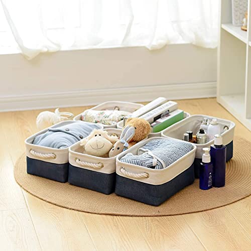 Storage Bins for Shelves (White & Blue / Small -11.8Lx7.9Wx5.2H)