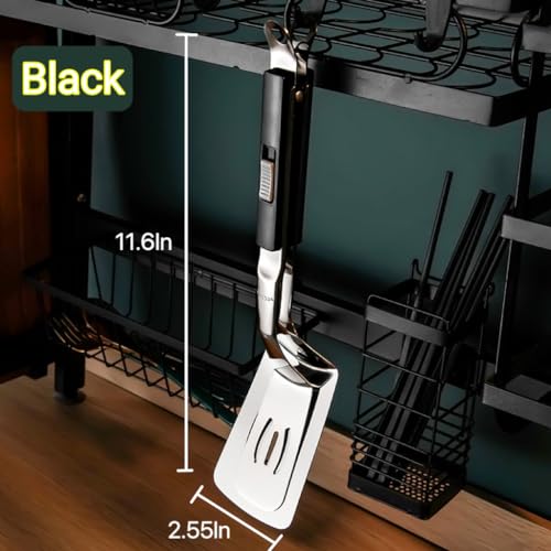 Kitchen Cooking Tongs 11.6 inch 304 Stainless Steel Grill Clamp Spatula for Flipping Bread Steak Fish Toast