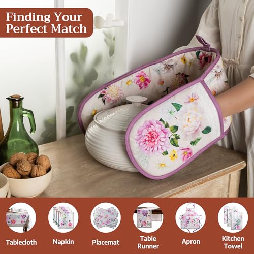 Double Oven Mitts 100% Cotton Double Oven Glove (071 - Pivoine / 7" x 35" (Double Oven Mitt))