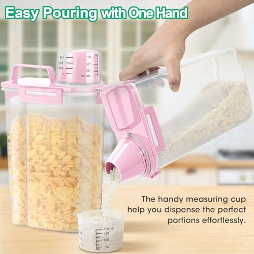 Rice Container 2 Pack 5 Lbs Cereal Container Storage (Pink 3+3Qt)
