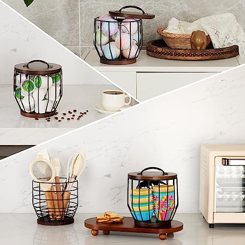 Metal Coffee Filter Storage Holder with Wooden Lid for 8