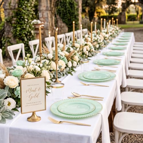 180Pcs Sage Green Plastic Plates for Wedding Party Supplies (Green and Gold Plastic Dinnerware Set / 180PCS)