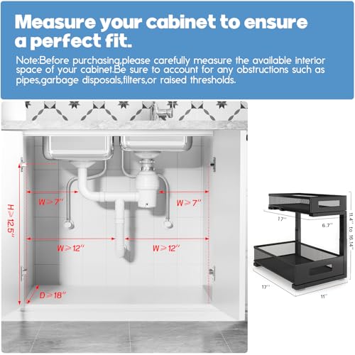 2 Pack 17IN Depth Under Sink Storage Organizer (Black / 2 Pack-17"Dx11.4"-16.14"H)