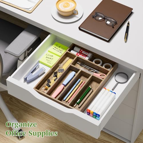 Acacia Wood Silverware Drawer Organizer (6 Slots)
