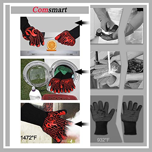 BBQ Gloves 1472 Degree F Heat Resistant Grilling Gloves Silicone Non (long / Red)