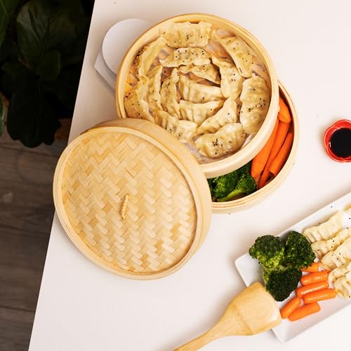 2 Tier Bamboo Steamer Baskets (12 inch - bamboo)