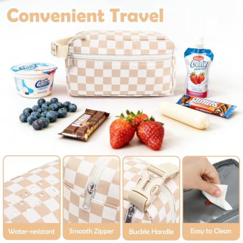 Freezable Snack Bag with Removable Ice Packs (with Ice Packs - Checkered Khaki)