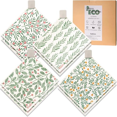 Swedish Dishcloths for Kitchen (Green Leaves)