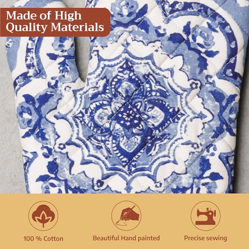 Maison d'Hermine Oven Gloves 100% Cotton Oven Mitt (014 - Melodie Bleue / 7.5" x 13" (Oven Mitt))