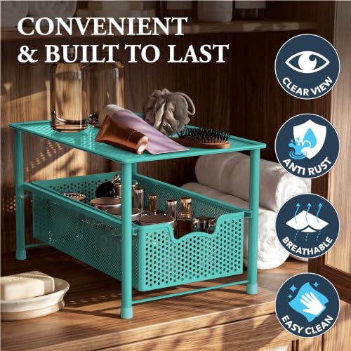 Stackable Under Sink Sliding Basket Drawer (Turquoise)
