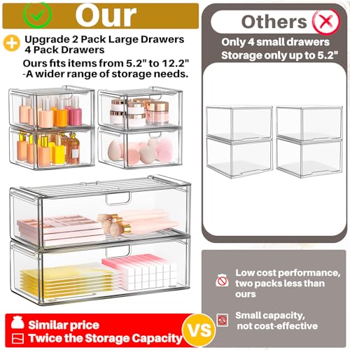 6 Pack Acrylic Stackable Storage Drawers for Vanity