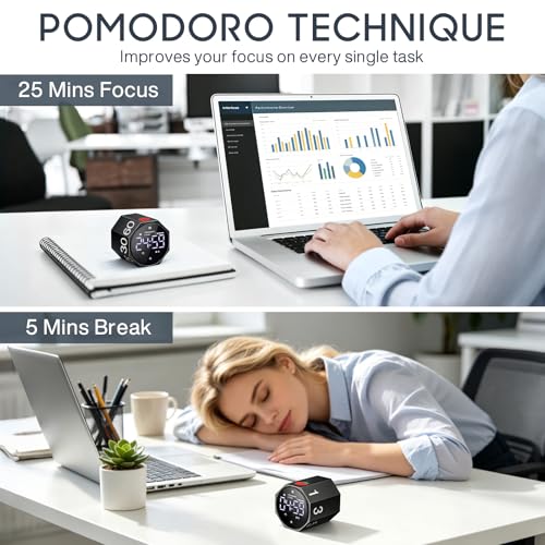 ADHD Pomodoro Timer Metal Gravity Rotation 1.8” LED Large Screen