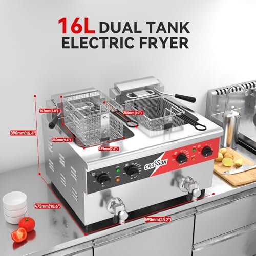 16L Dual Tank Countertop Electric Deep Fryer with "Swing (Double Tank,16L)