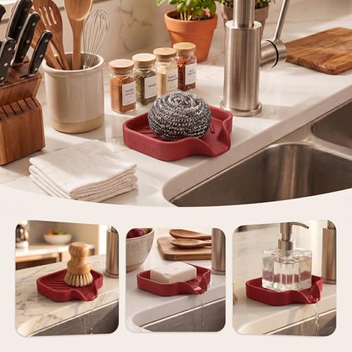 Silicone Soap Dish with Drain Spout (Red / S(4.9"×3.2"))
