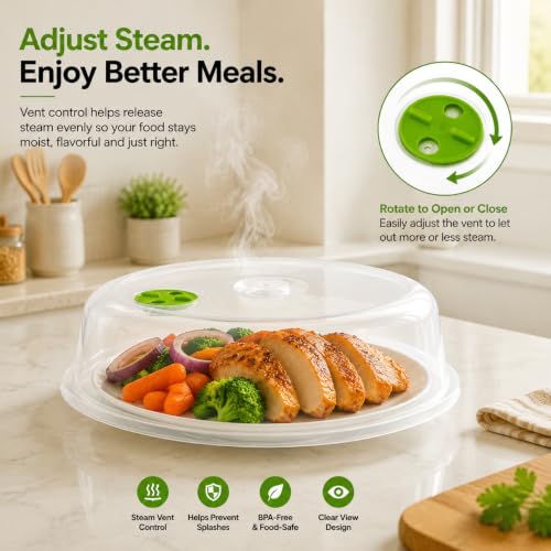 Set of 5 Microwave Plate Covers with Adjustable Steam Vents; Microwave Splatter Covers