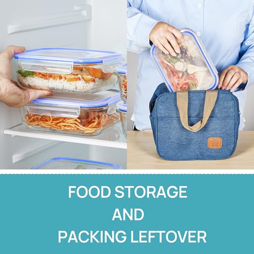 5 Pack 35oz Glass Food Storage Containers with Lids (Blue / 35oz)