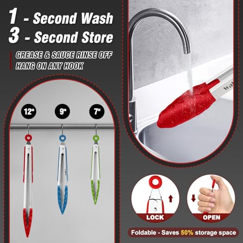 Silicone Tongs for Cooking (7+9+12inch / Colorful)