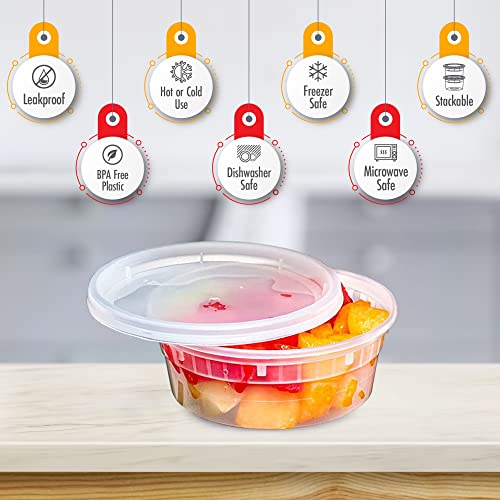 8oz-Deli Containers with Leakproof Lids-50 Pack BPA-Free Plastic Microwaveable Clear Food Storage Container Premium Heavy-Duty Quality, Freezer & Dishwasher Safe (8oz)