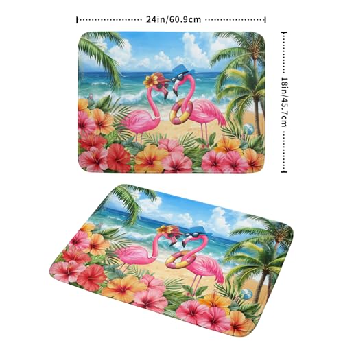 Summer Flamingos Dish Drying Mat 18x24 inch Tropical Beach Microfiber Washable Dish Rack Mats Drainer Pad for Counter Kitchen Table Decor (Summer Flamingos / 18" x 24")