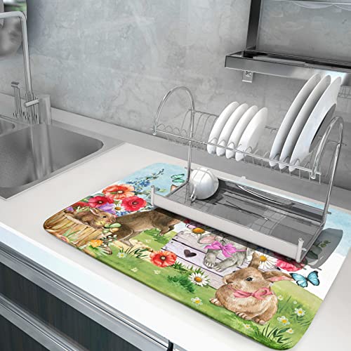 Spring Rabbit Dish Drying Mat (DrymatLRabbit / 24" x 18")