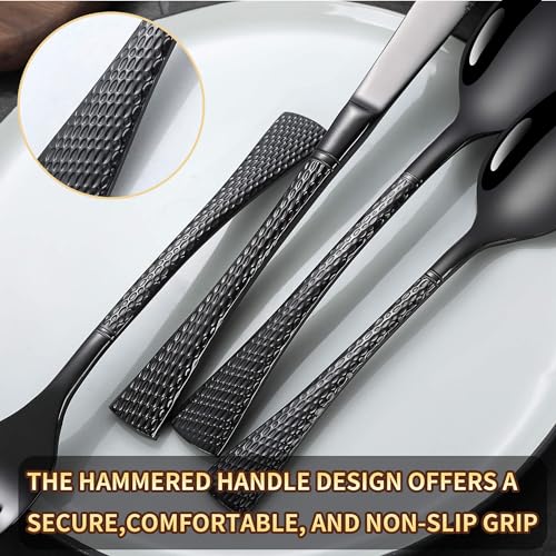 Hammered Black Silverware Set for 8 (Black / 40 Pieces Set)