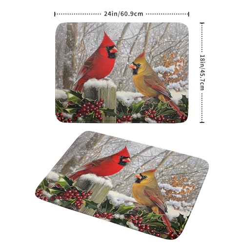 Winter Birds Dish Drying Mat Red Berry Dish Drainer Rack Mat Microfiber Absorbent Dish Drying Pad for Kitchen Counter Coffee Bar 18x24 Inch (Winter Red Birds / 24" x 18")