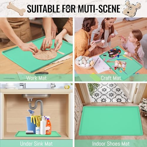 Dog & Cat Food Water Mat for Floors Waterproof (Green / 18''×12'')