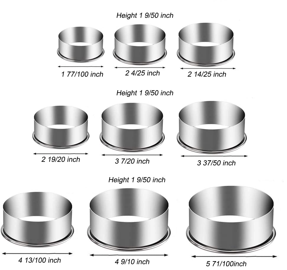 9 Pieces Stainless Steel Cookie Cutter Set Biscuit Plain Edge Round Cutters Metal Ring Baking Molds (9 Sizes Plain Edge)