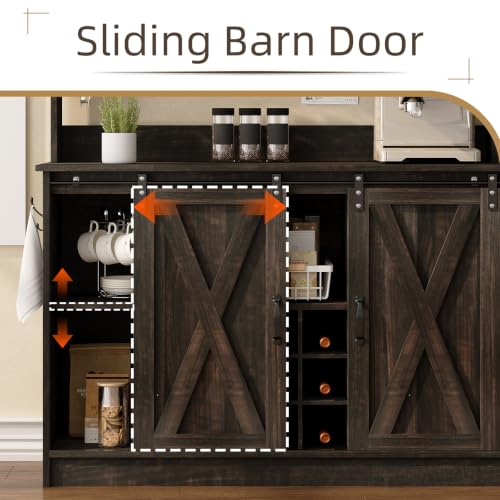 47" Coffee Bar Cabinet with Storage Hutch & Wine Rack (47Inch / Oak)