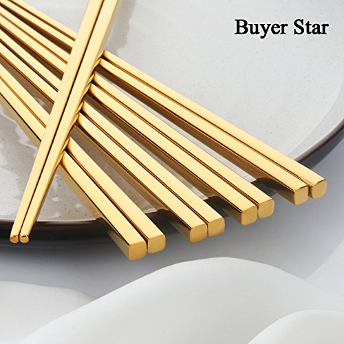 5 Pair Gold Stainless Steel Chopsticks (Golden)