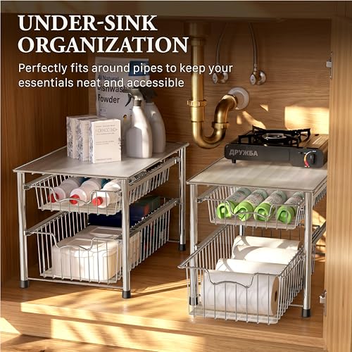 Stackable 2 Tier Sliding Basket Organizer Drawer (2-tier / Chrome)