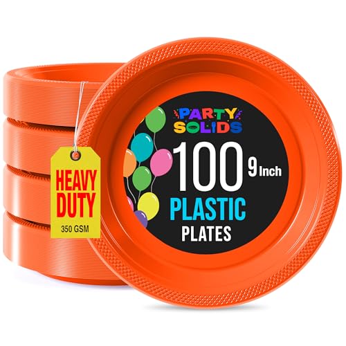 Sturdy Orange Plastic Plates 9" Party Plates 100 Pcs (9 inch / Orange)