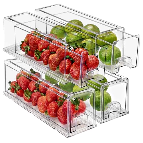 Clear Storage Drawers for Refrigerator with Handles (4 Pack / Small)