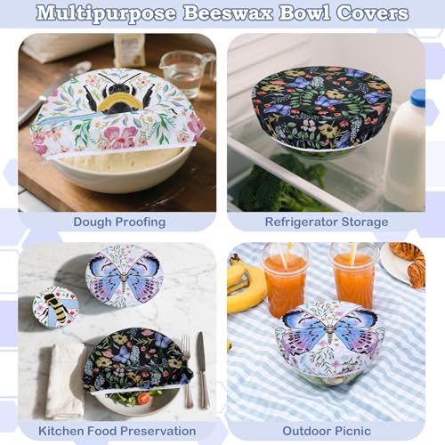 5Pcs Reusable Beeswax Elastic Bowl Covers for Bread Proofing and Food Cover (Honeybee)
