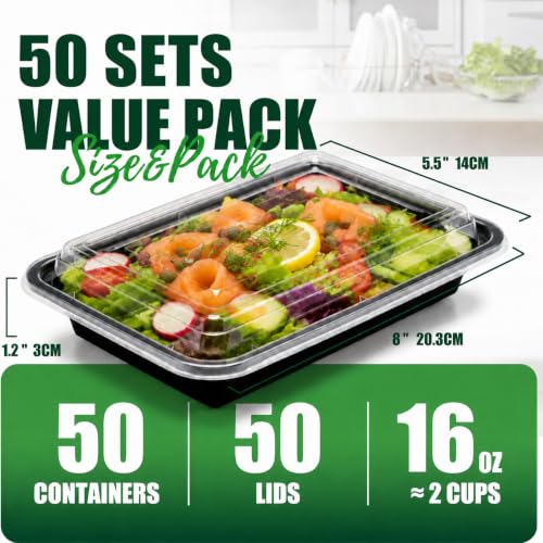 Meal Prep Containers with Lids 16oz 50 Pack Leakproof (16oz)