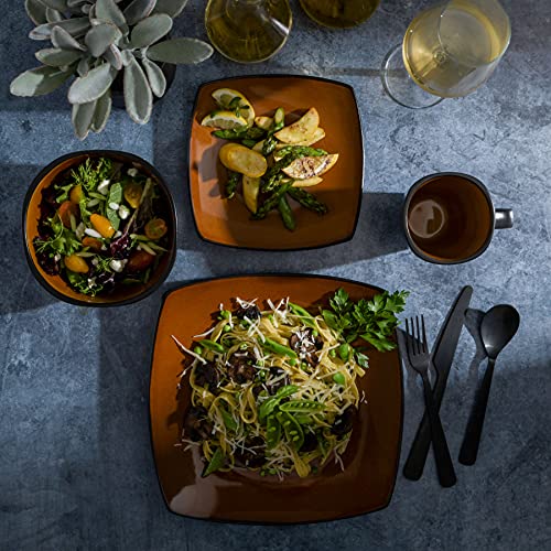 Soho Lounge Square Reactive Glaze Stoneware Dinnerware Set (Service for 4 (16pcs) / Amber (Soho Lounge))