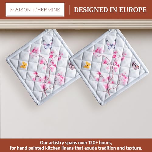 Pot Holders 100% Cotton Potholders (050 - Blossoms in Spring / 8" x 8" (Pot Holder Pack of 2))
