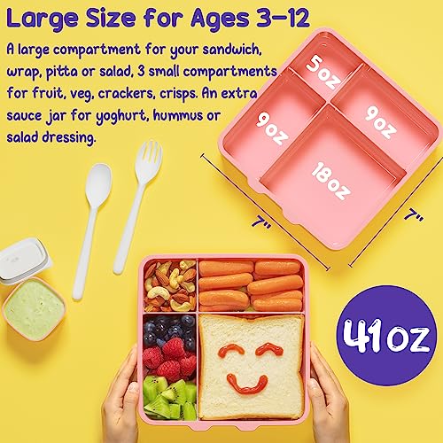 Kids Bento Lunch Box with Toddler Insulated Water Bottle Lunch Bag (A3. Blue Dinosaur)