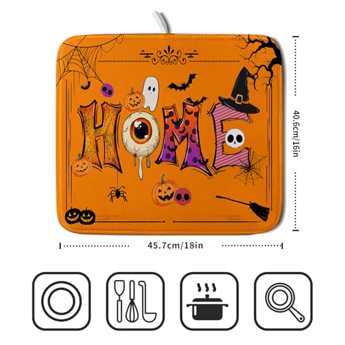 Holiday Decoration Dish Drying Mats for Kitchen Counter Funny Home Style Coffee Mat (Funny Home Orange / 18" x 16")