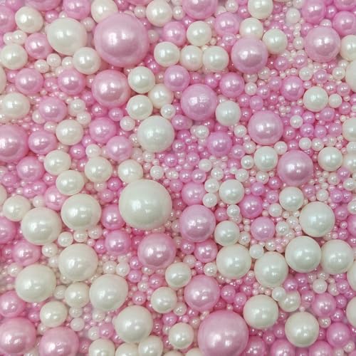 Edible White Pink Sugar Pearls Candy Sprinkles 120G (White Pink)
