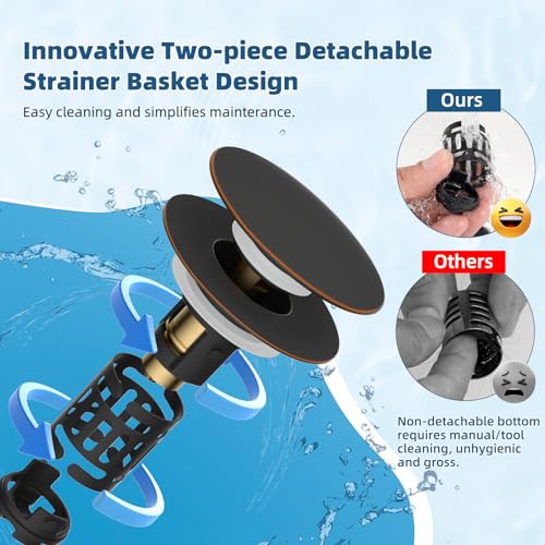 2 Pack 3 in 1 Bathroom Sink Drain Strainer (Oil-rubbed Bronze)